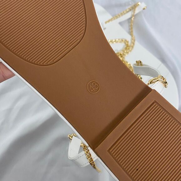 Greek Goddess White Clear Open Toe Gold Chain Lace Up Sandals US 12 / 12.5 - Picture 5 of 6